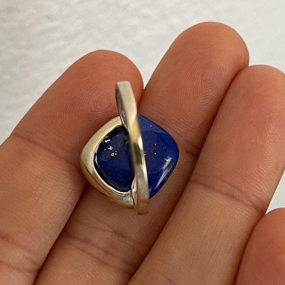 10k white gold lapis lazuli tiny diamonds ring size 8 1/4 - Picture 7 of 11